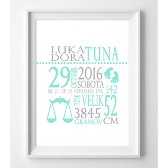 Stenska dekoracija s podatki otroka 1